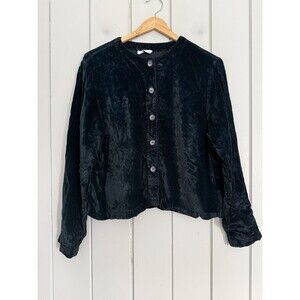 Cut Loose Shirt M Medium Dark Teal Blue Velvet Button Front Pocket Relaxed Fit